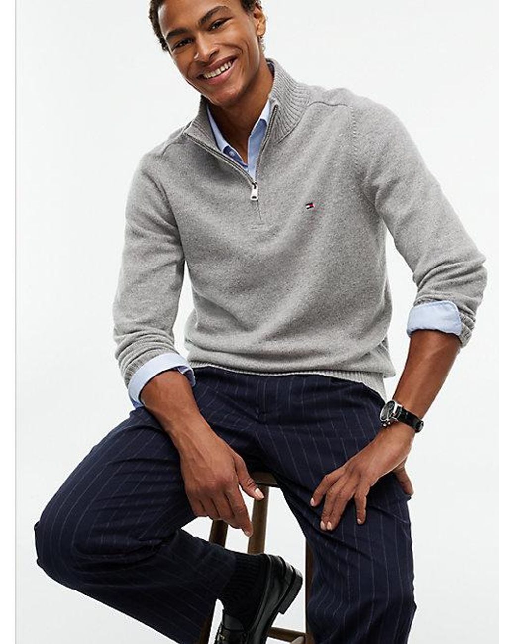 Tommy Hilfiger Gray Pure Lambswool Quarter Zip Jumper for men