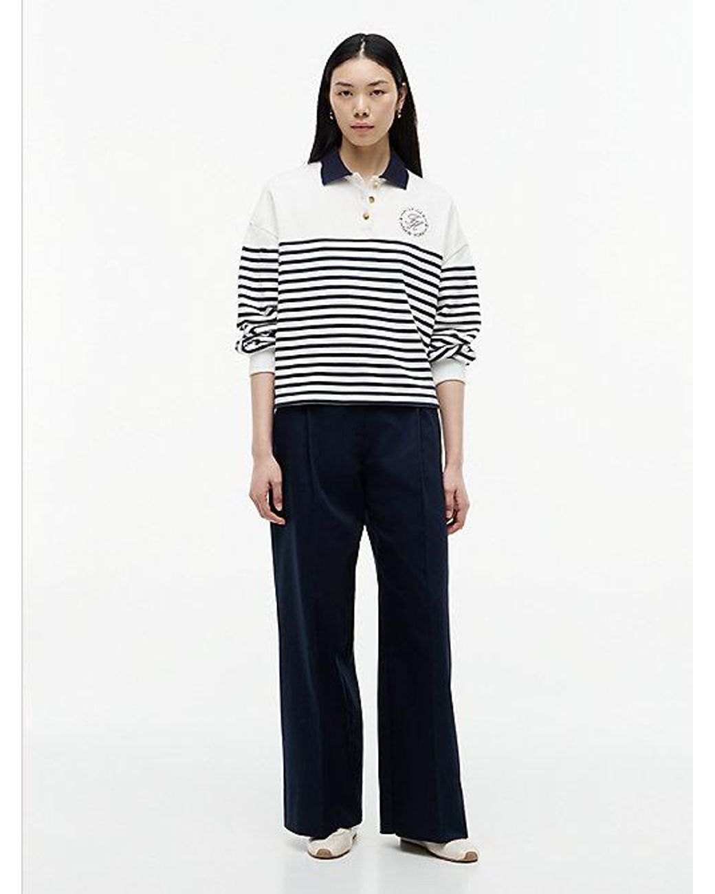 Tommy Hilfiger White Tone Button Relaxed Polo Sweatshirt