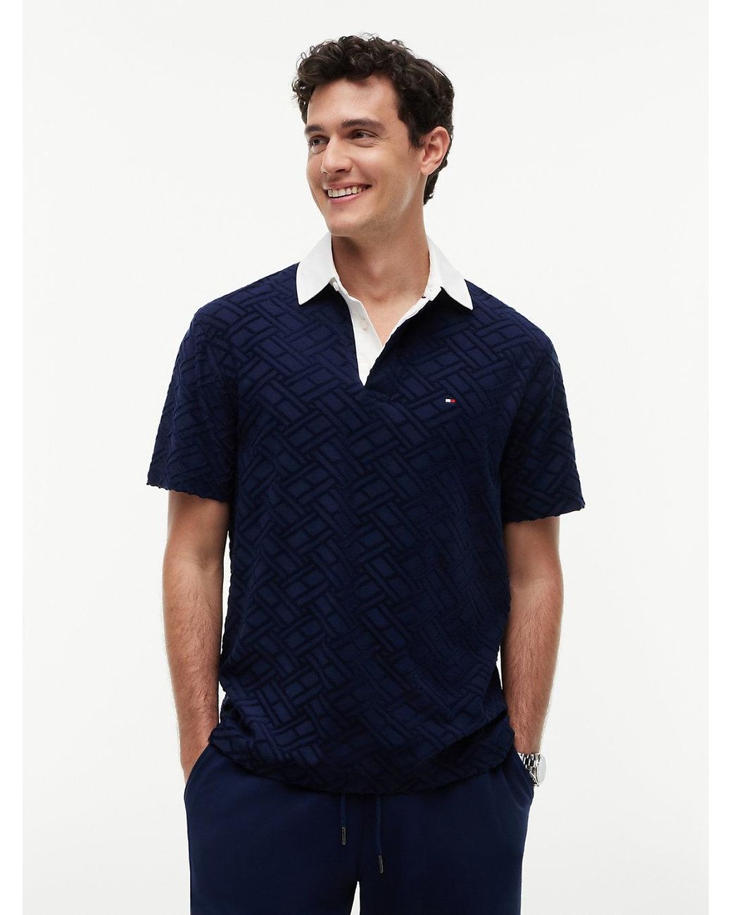 Tommy Hilfiger Blue Classic Fit Flag Jacquard Polo Shirt for men