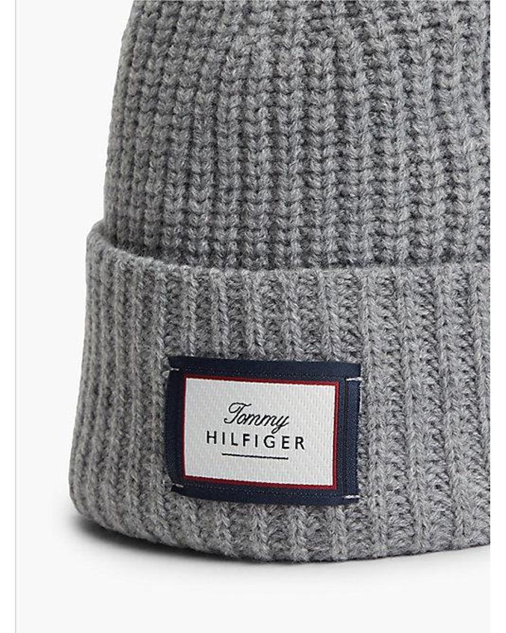 Tommy Hilfiger Gray Pure Wool Chunky Rib Knit Beanie for men