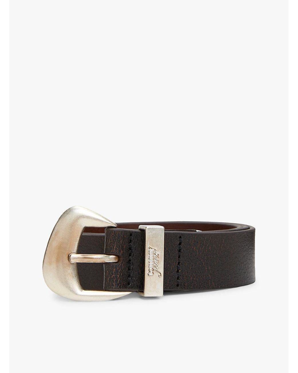 Tommy Hilfiger Black Abstract Buckle Cracked Leather Belt