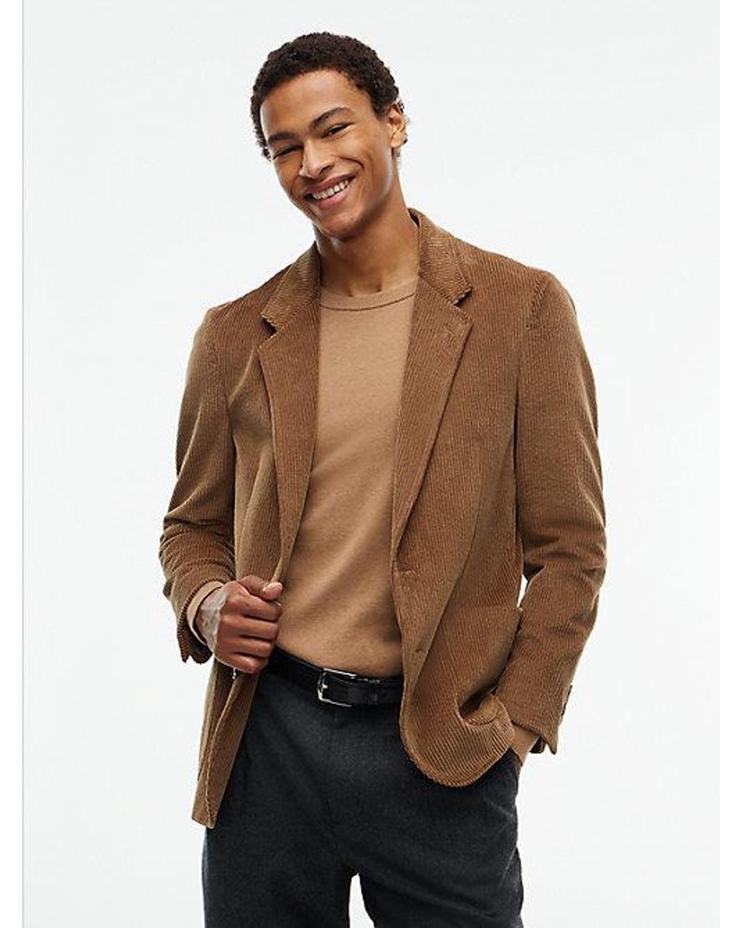 Tommy Hilfiger Brown Corduroy Regular Fit Single Breasted Blazer for men