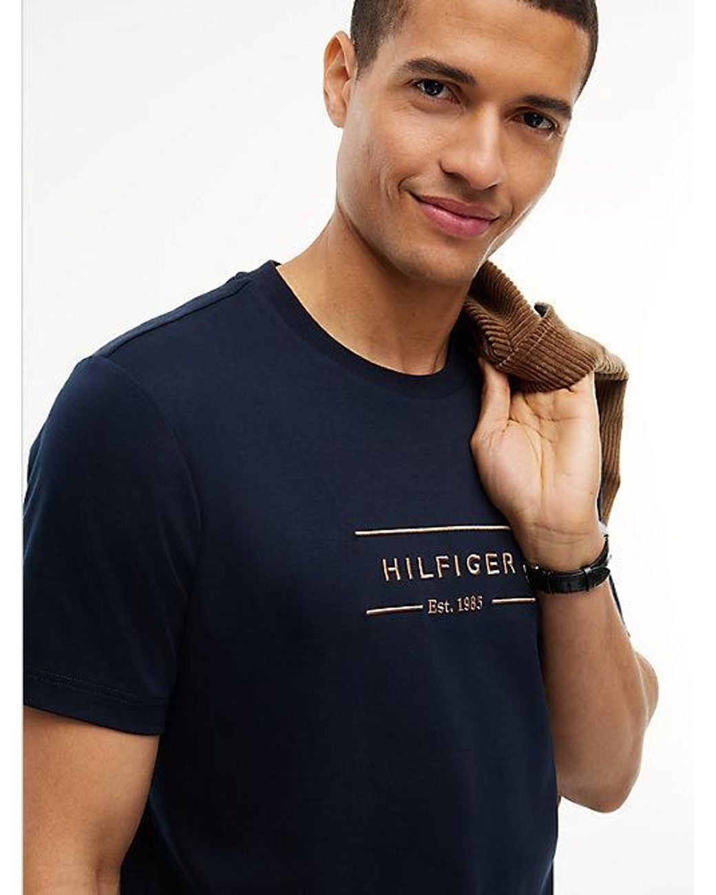 Tommy Hilfiger Blue Logo Interlock Knit T-Shirt for men