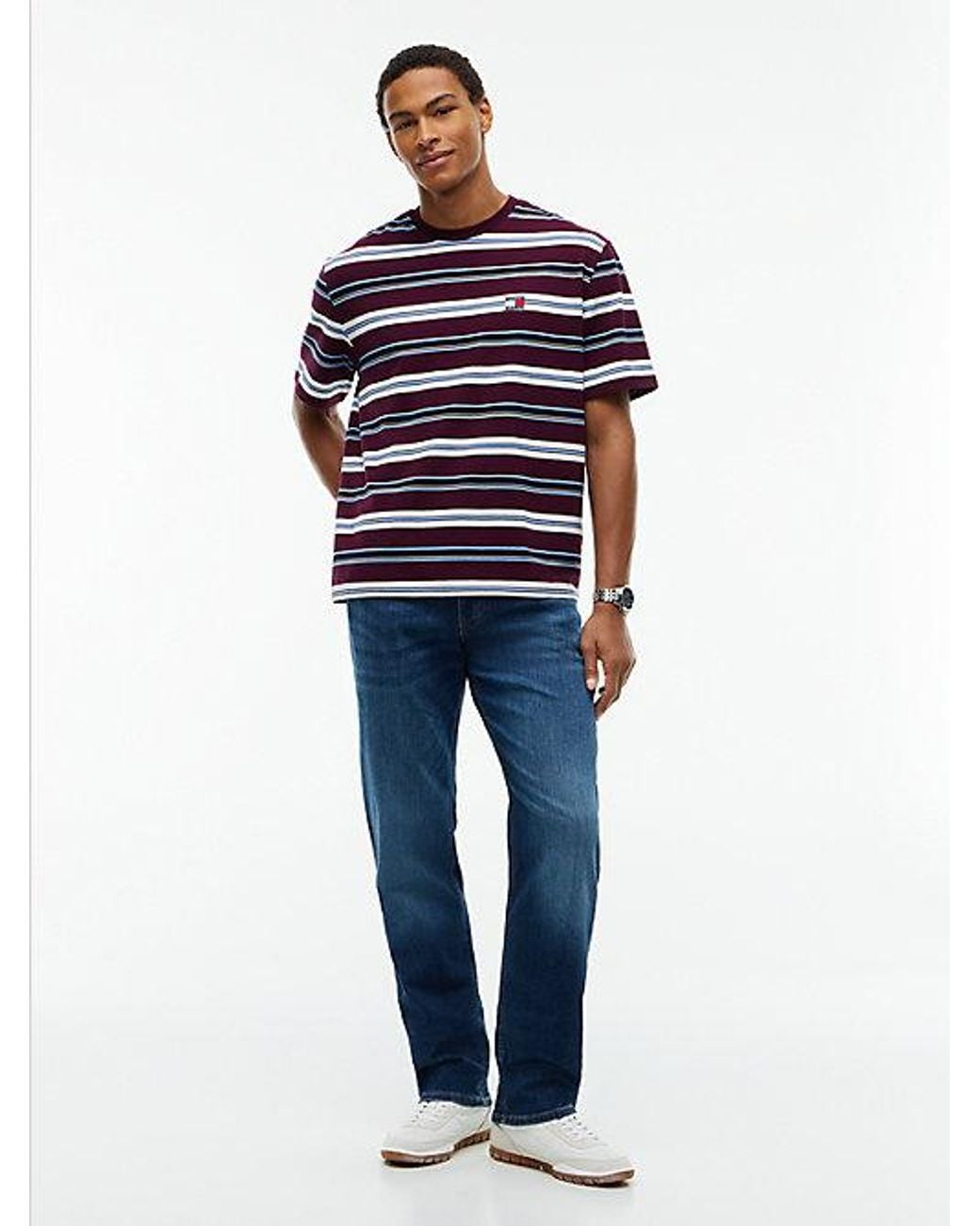 Tommy Hilfiger Red Tommy Jeans Badge Stripe Oversized Jersey T-Shirt for men