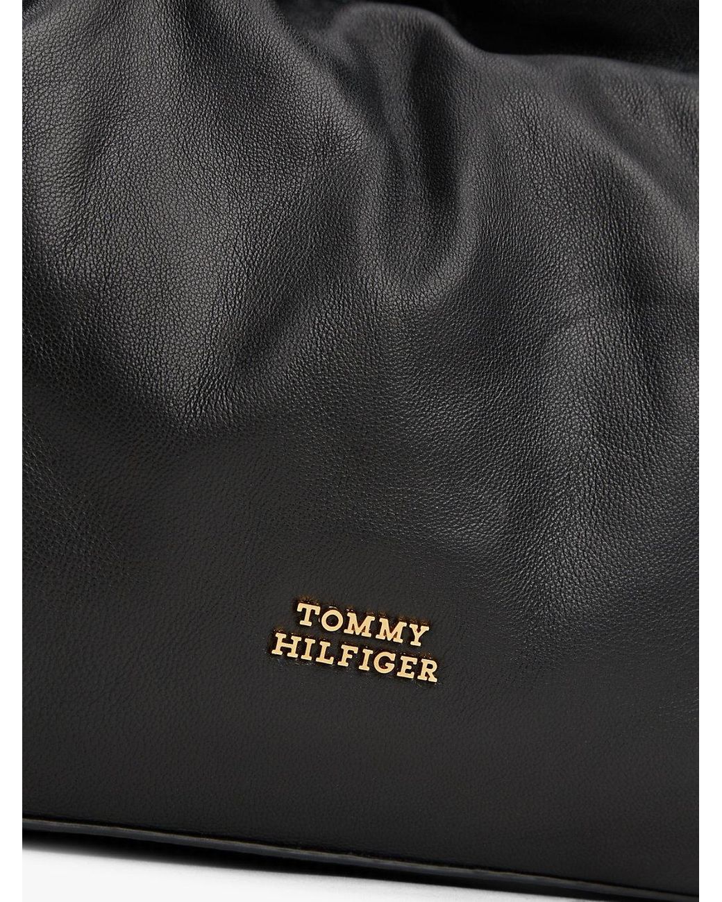 Tommy Hilfiger Black Soft Leather Logo Plaque Shoulder Bag