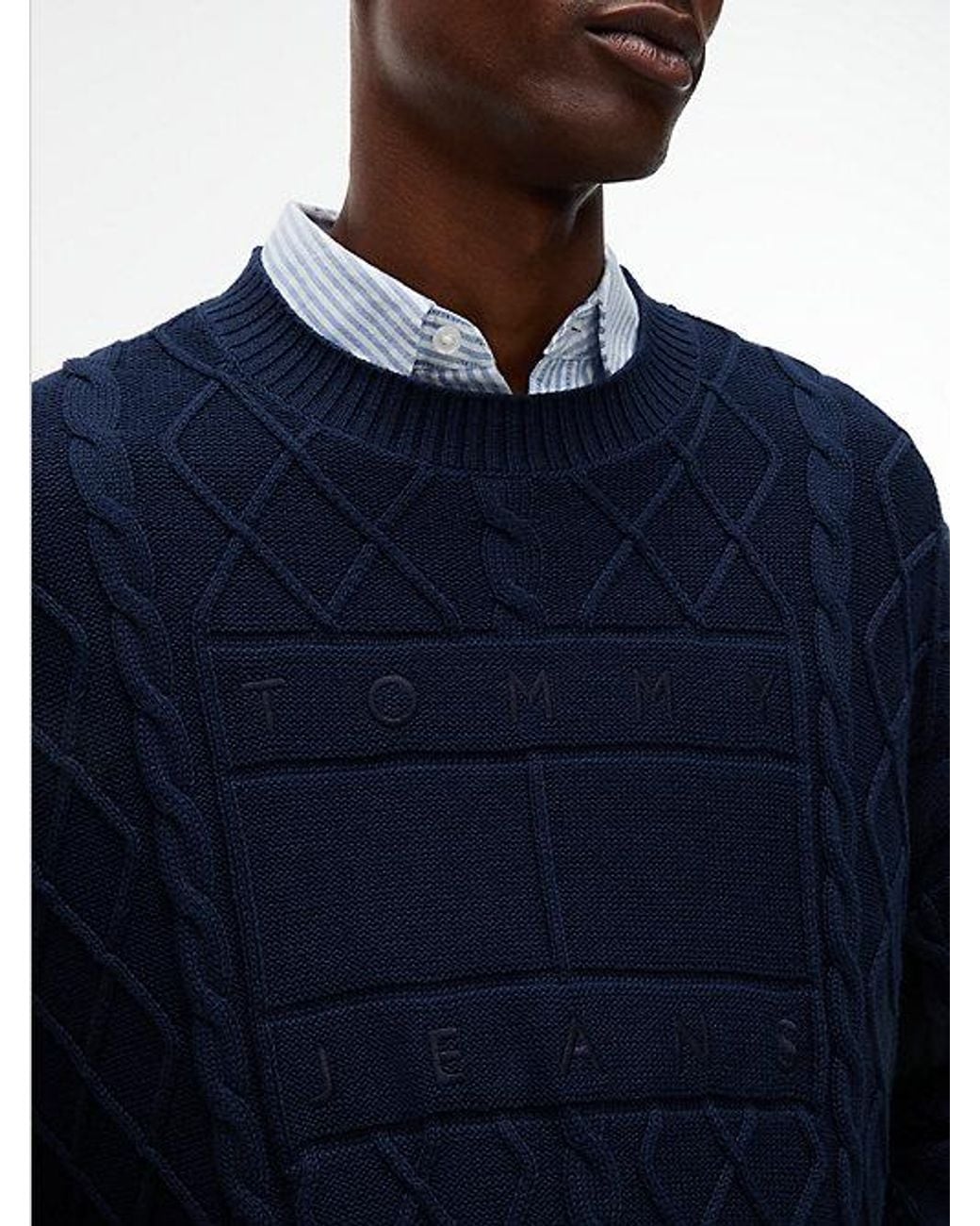 Tommy Hilfiger Blue Diamond Cable Knit Relaxed Jumper for men