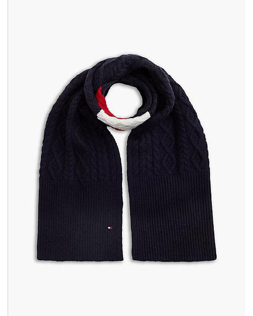 Tommy Hilfiger Blue Wool Blend Cable Knit Scarf With Silk for men