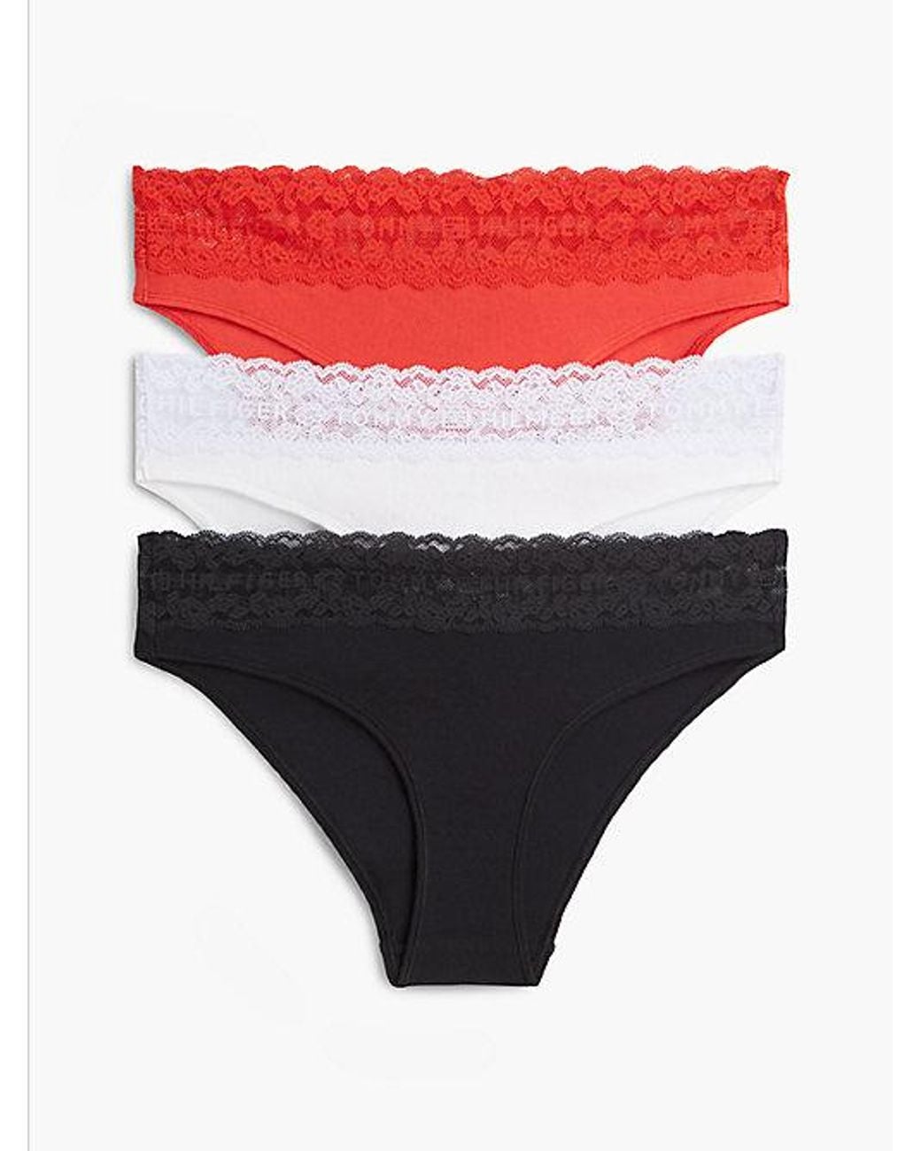 Tommy Hilfiger Multicolor 3 Pack Logo Lace Trim Pointelle Briefs