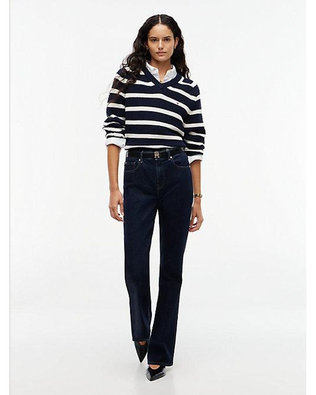 Tommy Hilfiger Blue Cardigan Stitch Relaxed V Neck Jumper