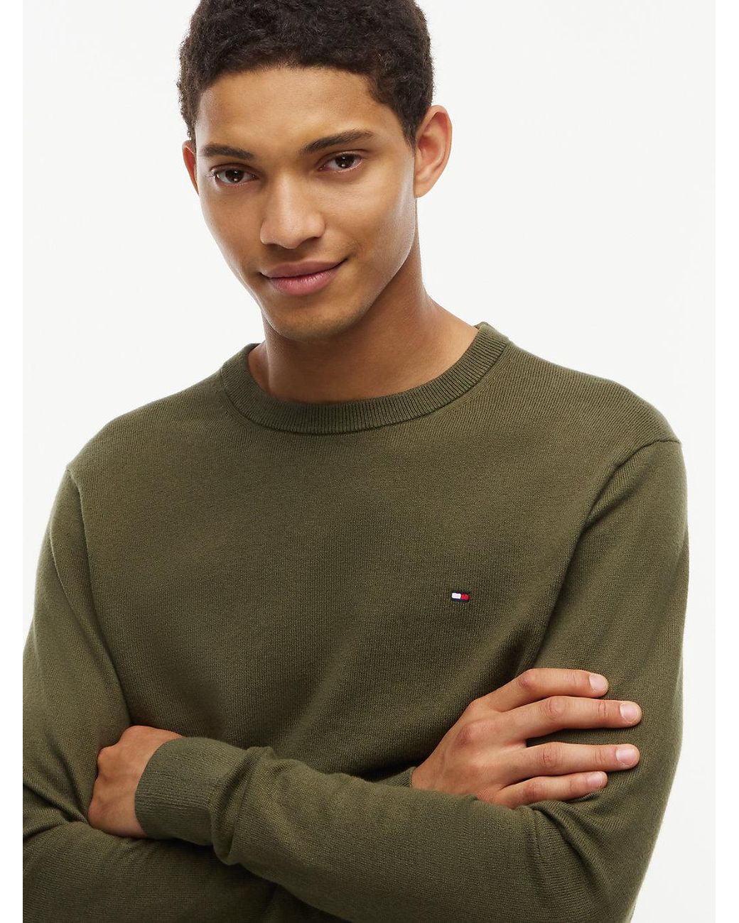 Tommy Hilfiger Green Crew Neck Jumper With Cashmere for men