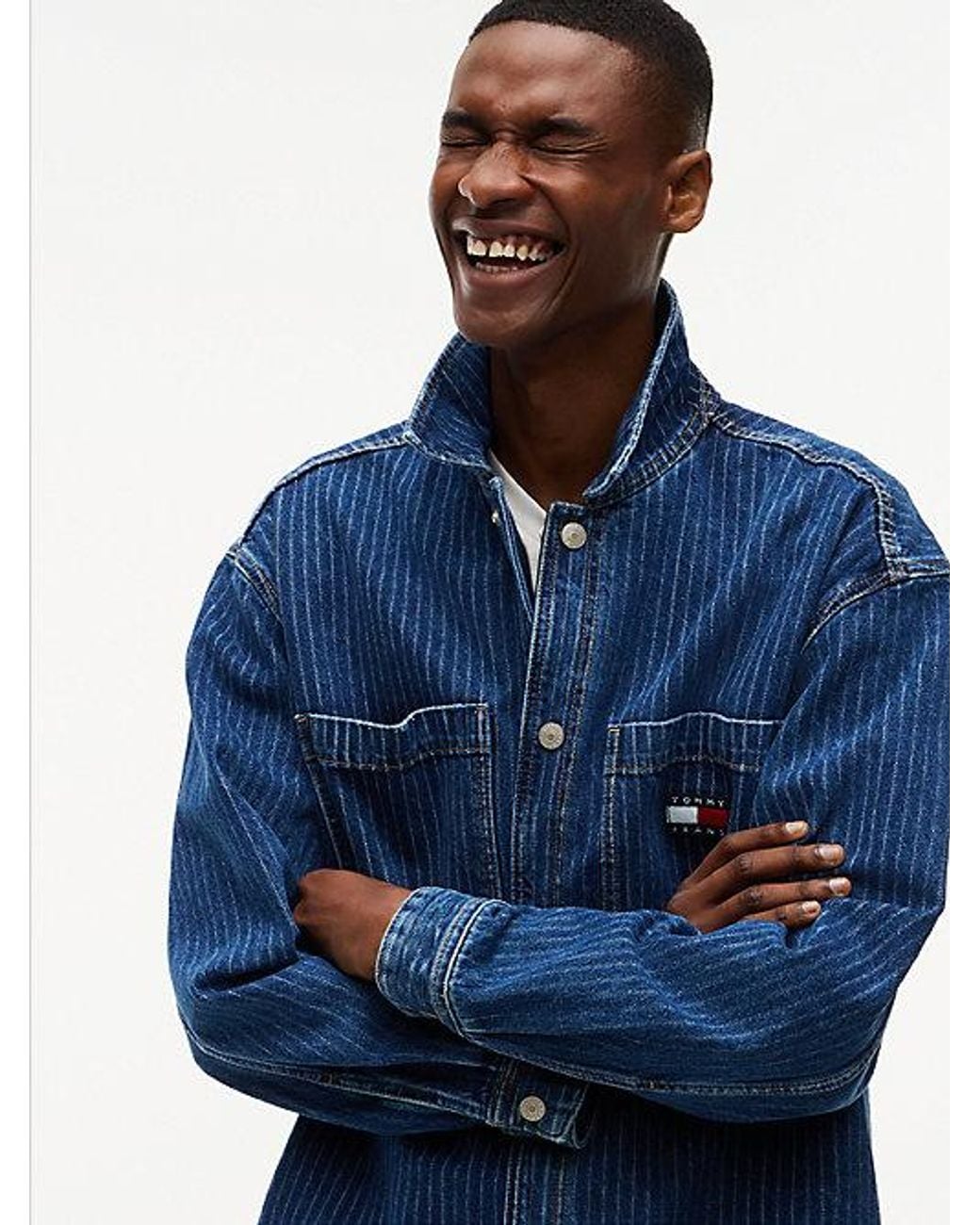 Tommy Hilfiger Blue Stripe Relaxed Denim Shirt Jacket for men
