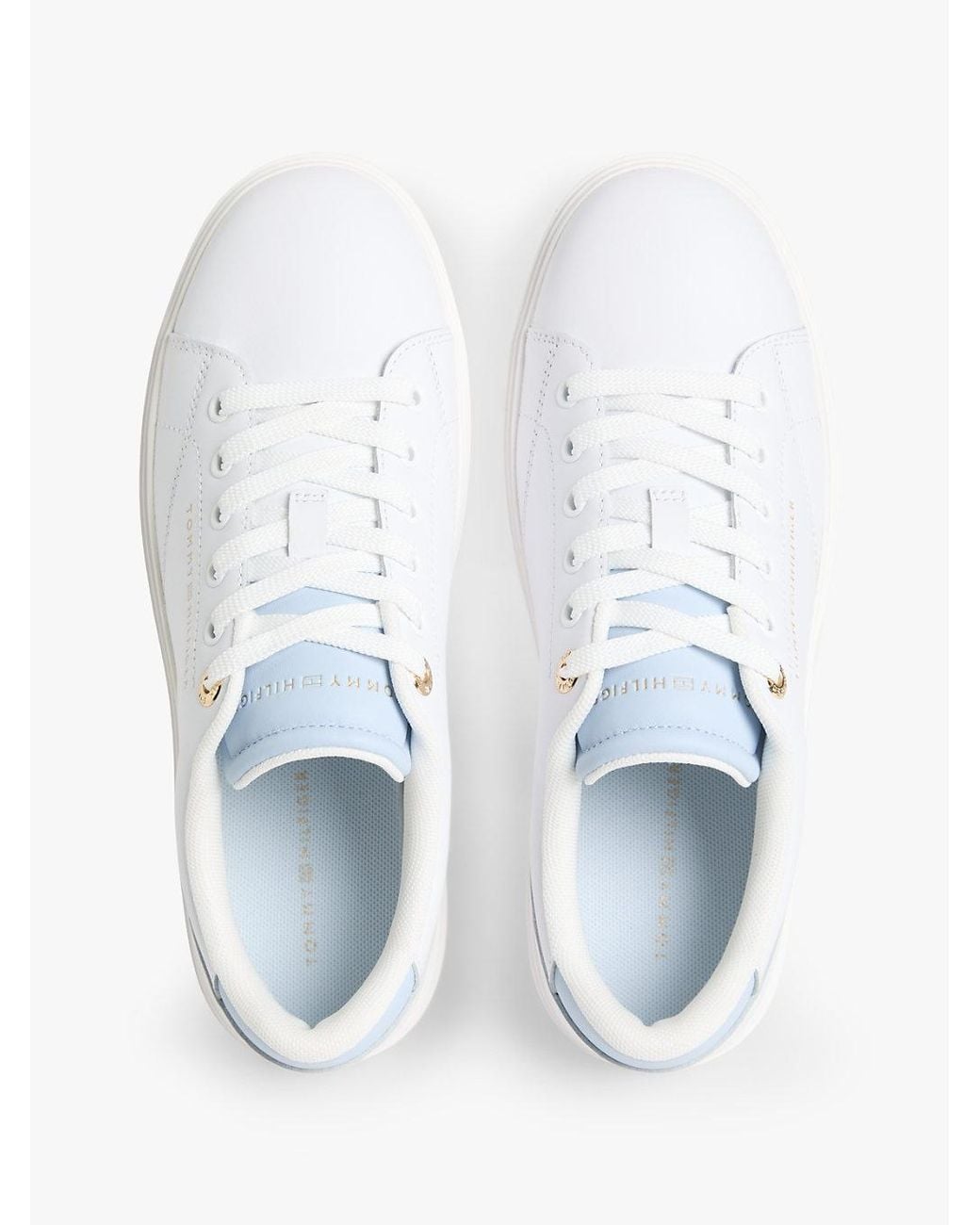 Tommy Hilfiger White Leather Metallic Logo Cupsole Trainers