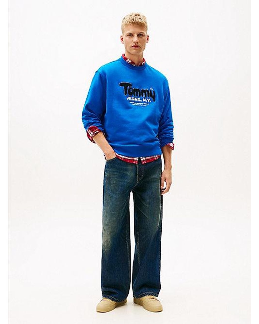 Tommy Hilfiger Blue Bouclé Logo Relaxed Sweatshirt for men