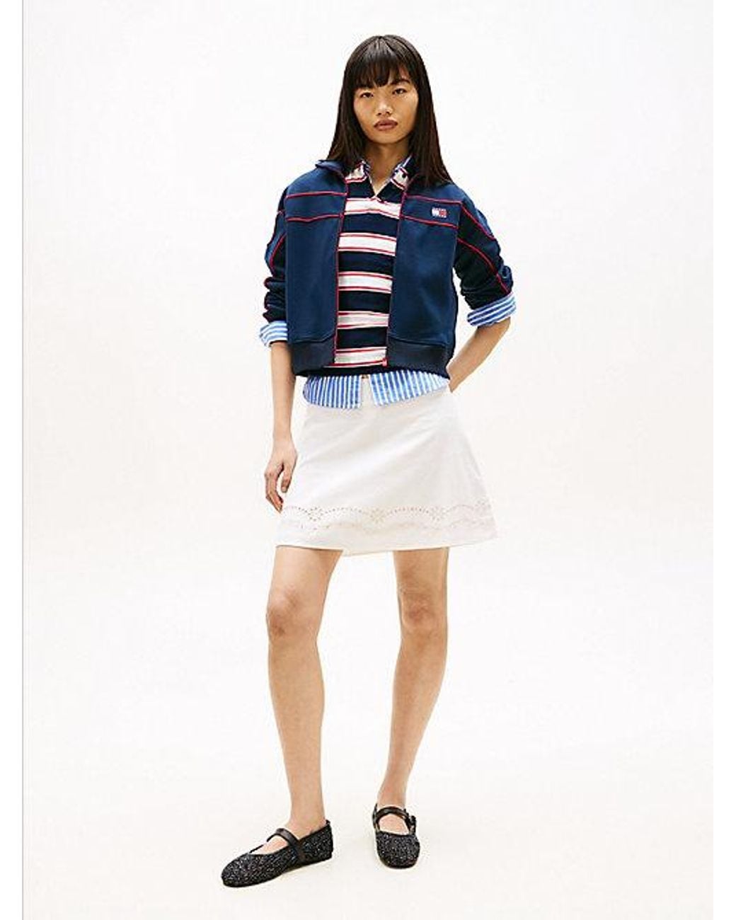 Tommy Hilfiger Blue Broderie Anglaise Mini Skirt With Linen