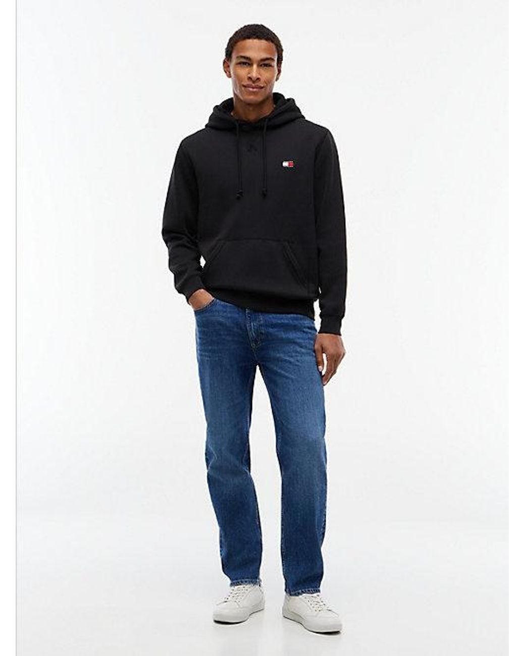 Tommy Hilfiger Black Tommy Badge Fleece Drawstring Hoody for men