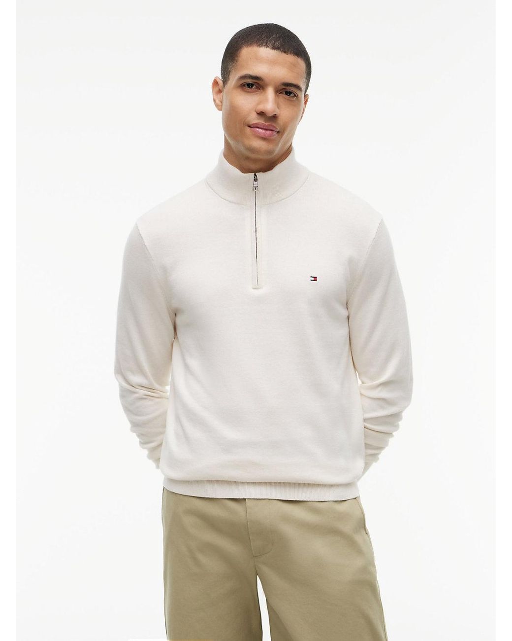 Tommy Hilfiger White Quarter-zip Mock Neck Jumper for men