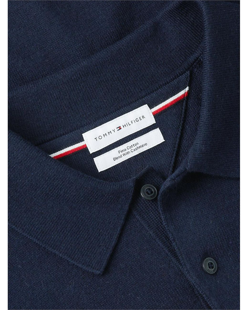 Tommy Hilfiger Blue Cotton Cashmere Long Sleeve Pullover Sweater Polo for men