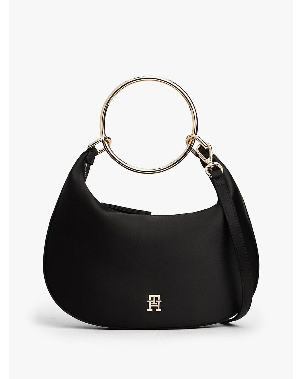 Tommy Hilfiger Black Satin Bracelet Handle Hobo Bag