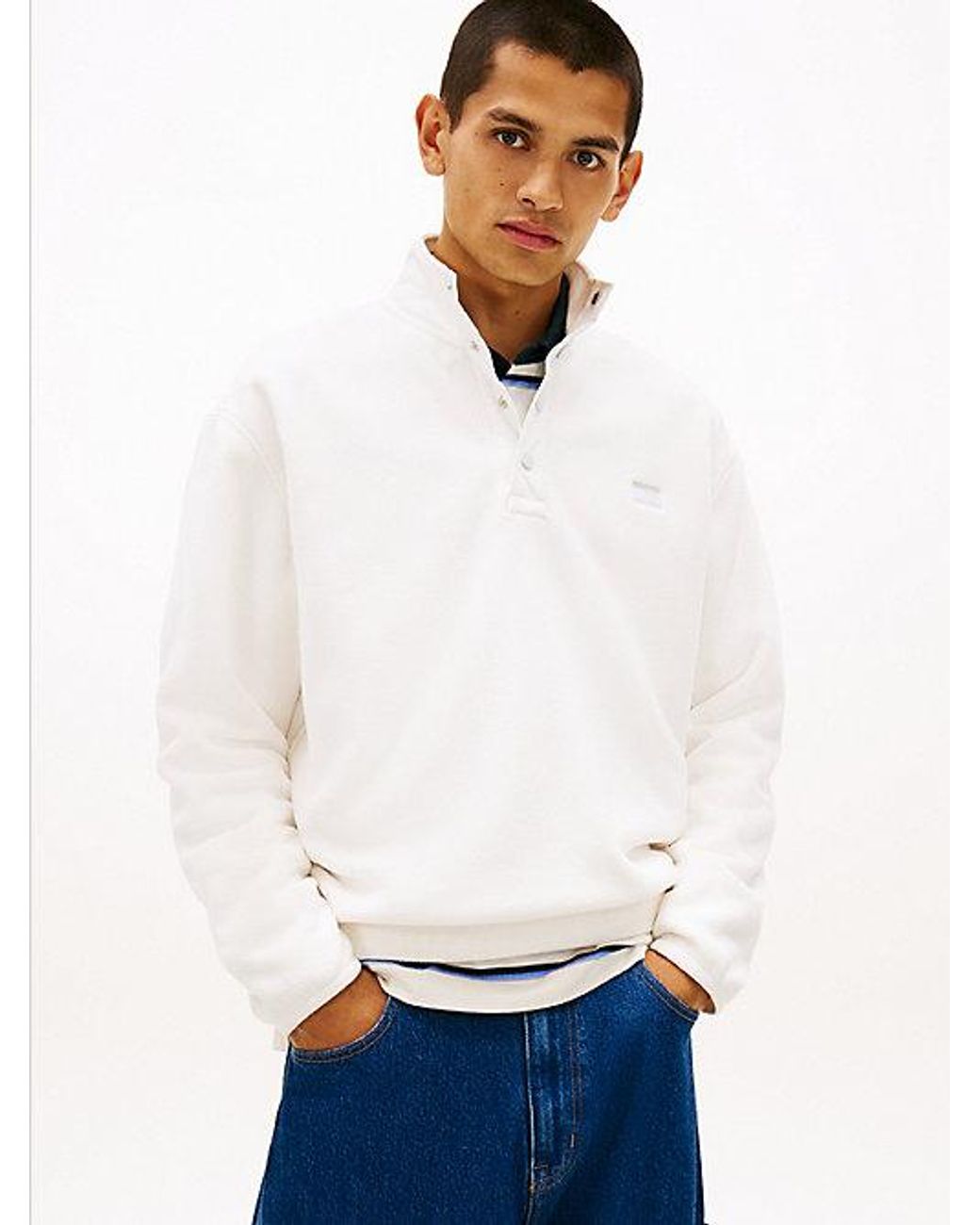 Tommy Hilfiger White Back Logo Relaxed Polar Fleece Sweatshirt for men