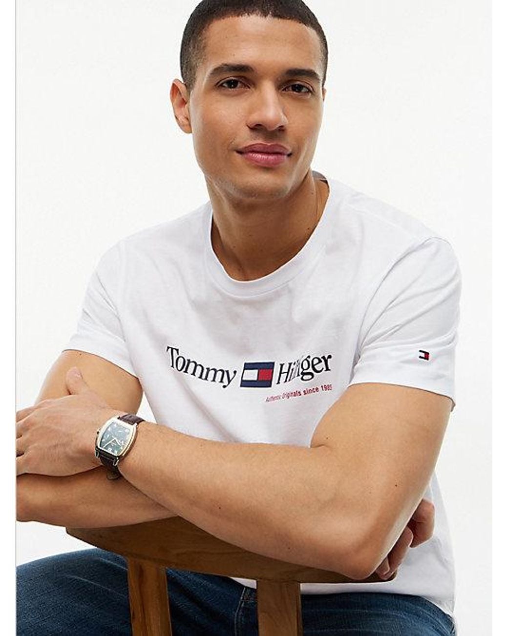 Tommy Hilfiger White Logo Jersey Crew Neck T-Shirt for men