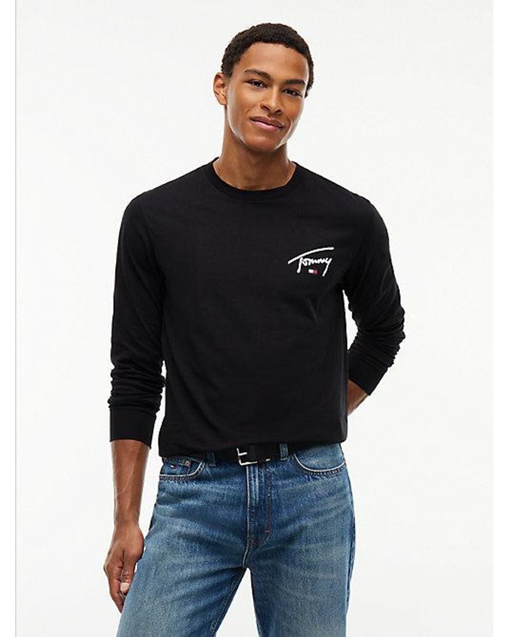 Tommy Hilfiger Black Tommy Jeans Signature Logo Slim Long Sleeve T-Shirt for men