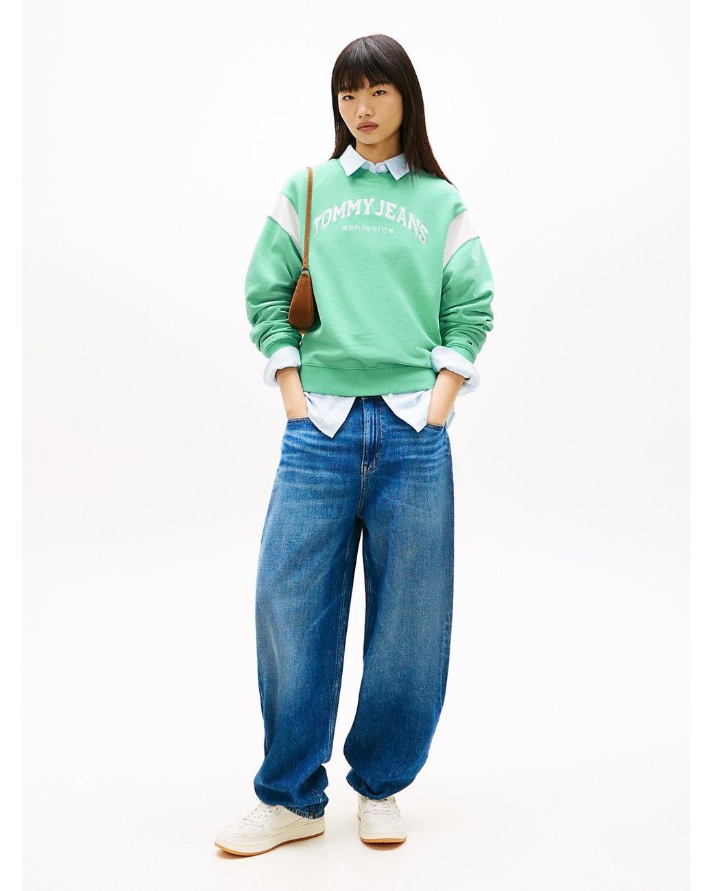 Tommy Hilfiger Green Contrast Logo Embroidery Boxy Sweatshirt
