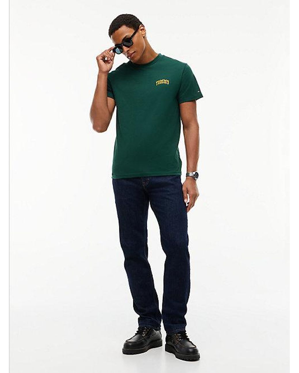Tommy Hilfiger Green Tommy Jeans Logo Slim Jersey T-Shirt for men