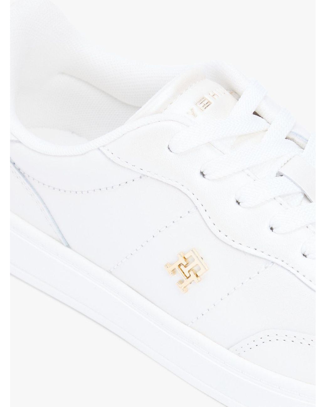 Tommy Hilfiger White Th Monogram Metallic Trainers With Leather