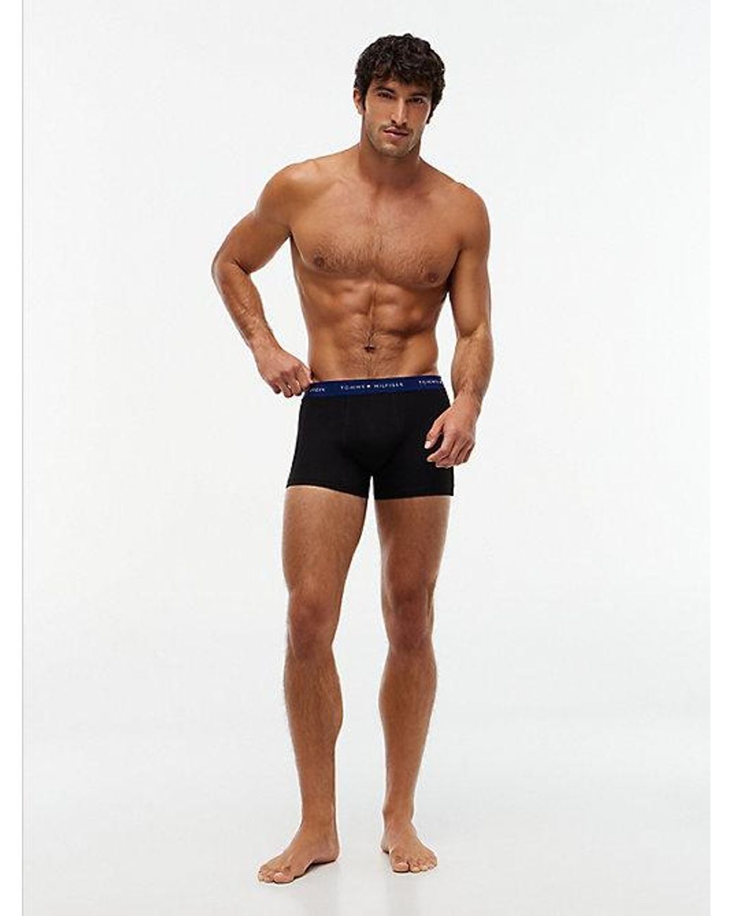 Tommy Hilfiger Black 3 Pack Signature Logo Contrast Waistband Trunks for men