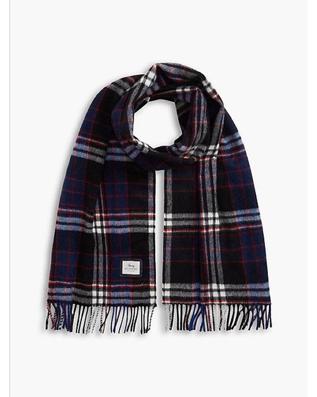 Tommy Hilfiger Blue Pure Wool Jacquard Check Scarf for men