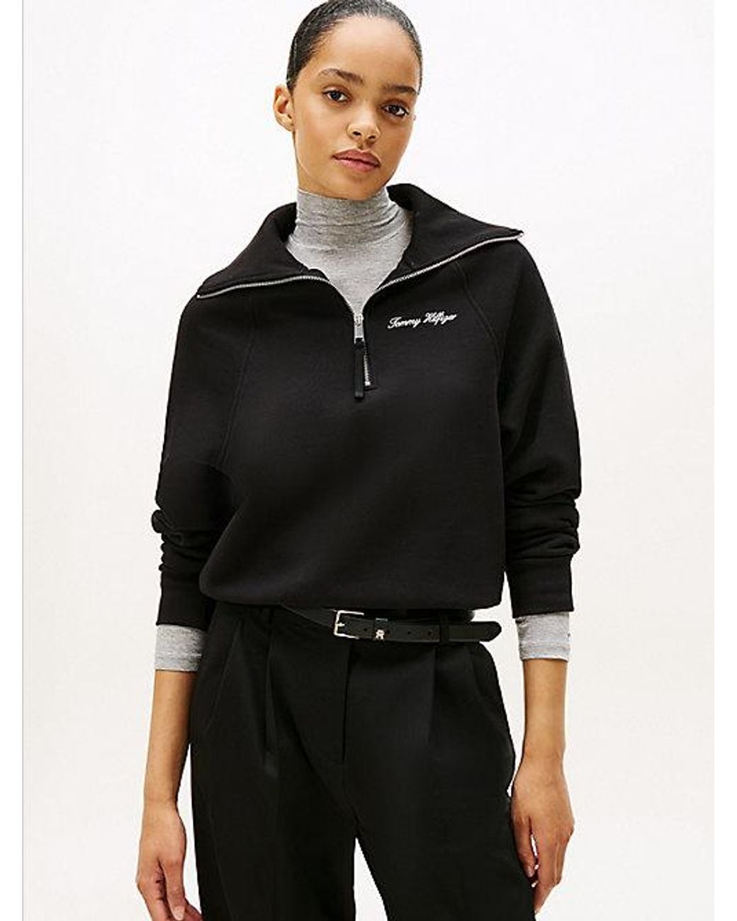 Tommy Hilfiger Black Interlock Knit Fleece Quarter-zip Jumper