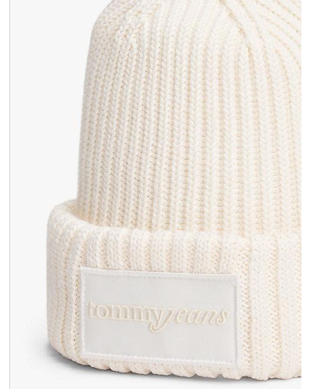 Tommy Hilfiger Natural Tonal Logo Patch Rib-knit Beanie
