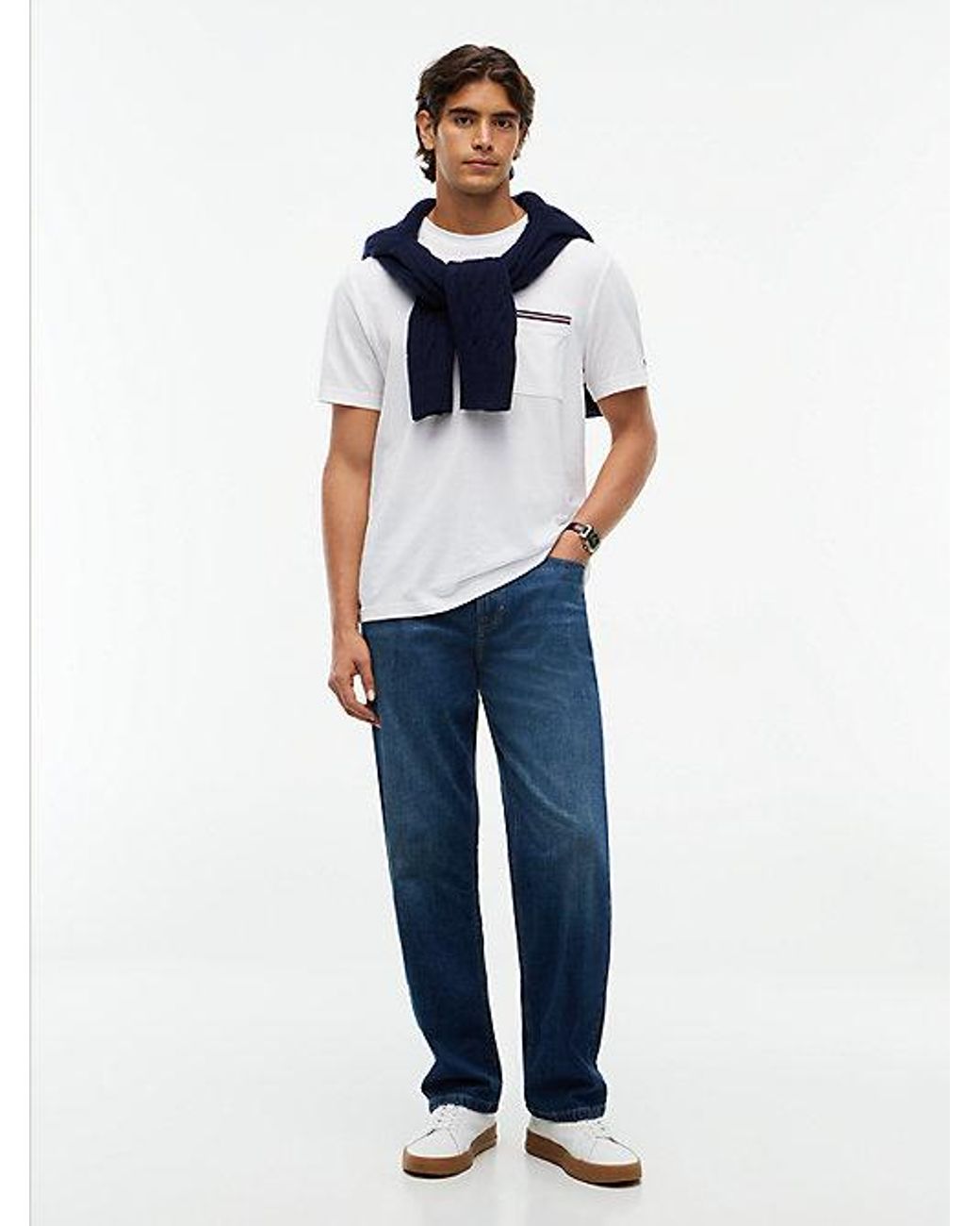 Tommy Hilfiger White Global Stripe Pocket Pique T-Shirt for men