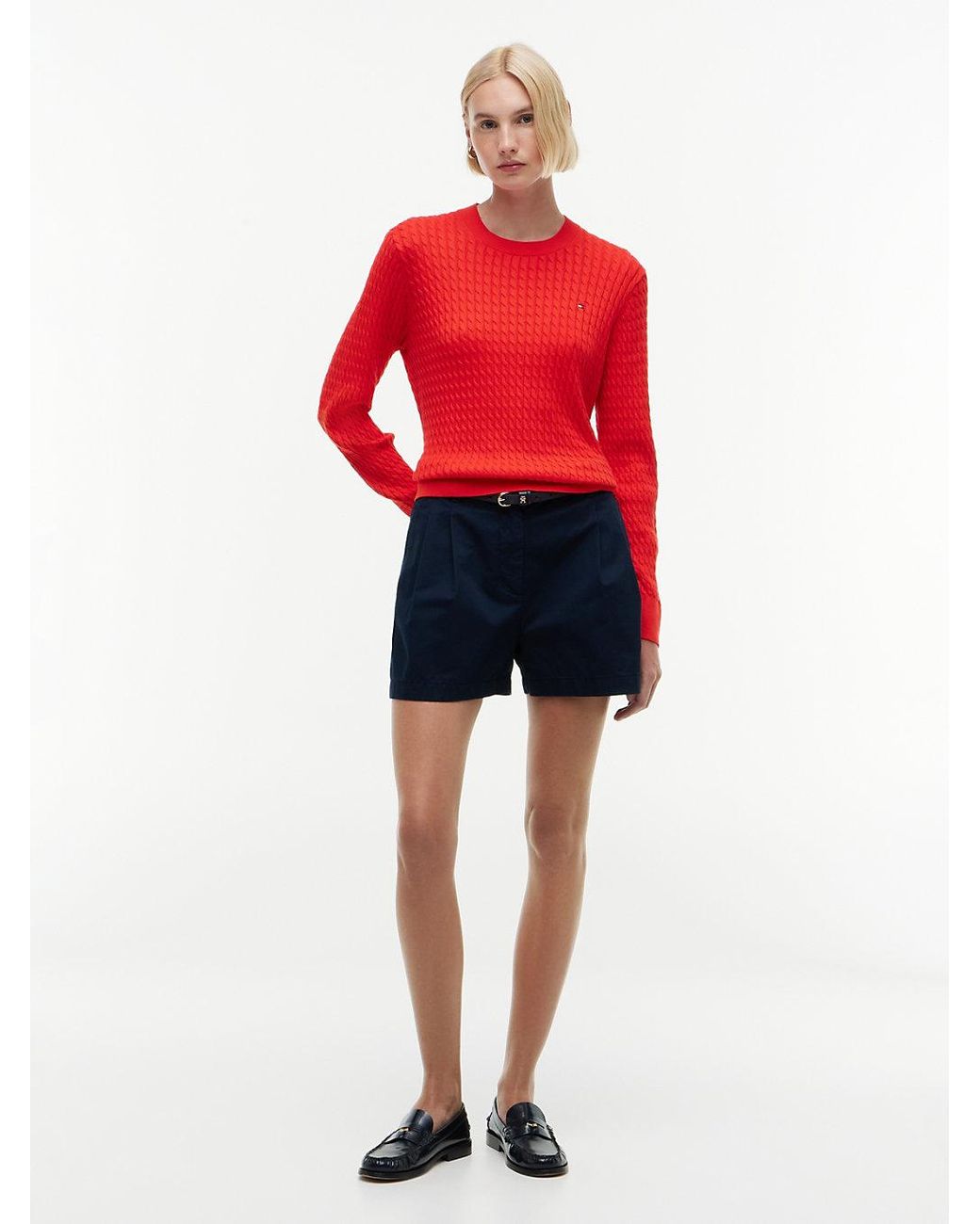 Tommy Hilfiger Red Fine Cable Knit Crew Neck Jumper
