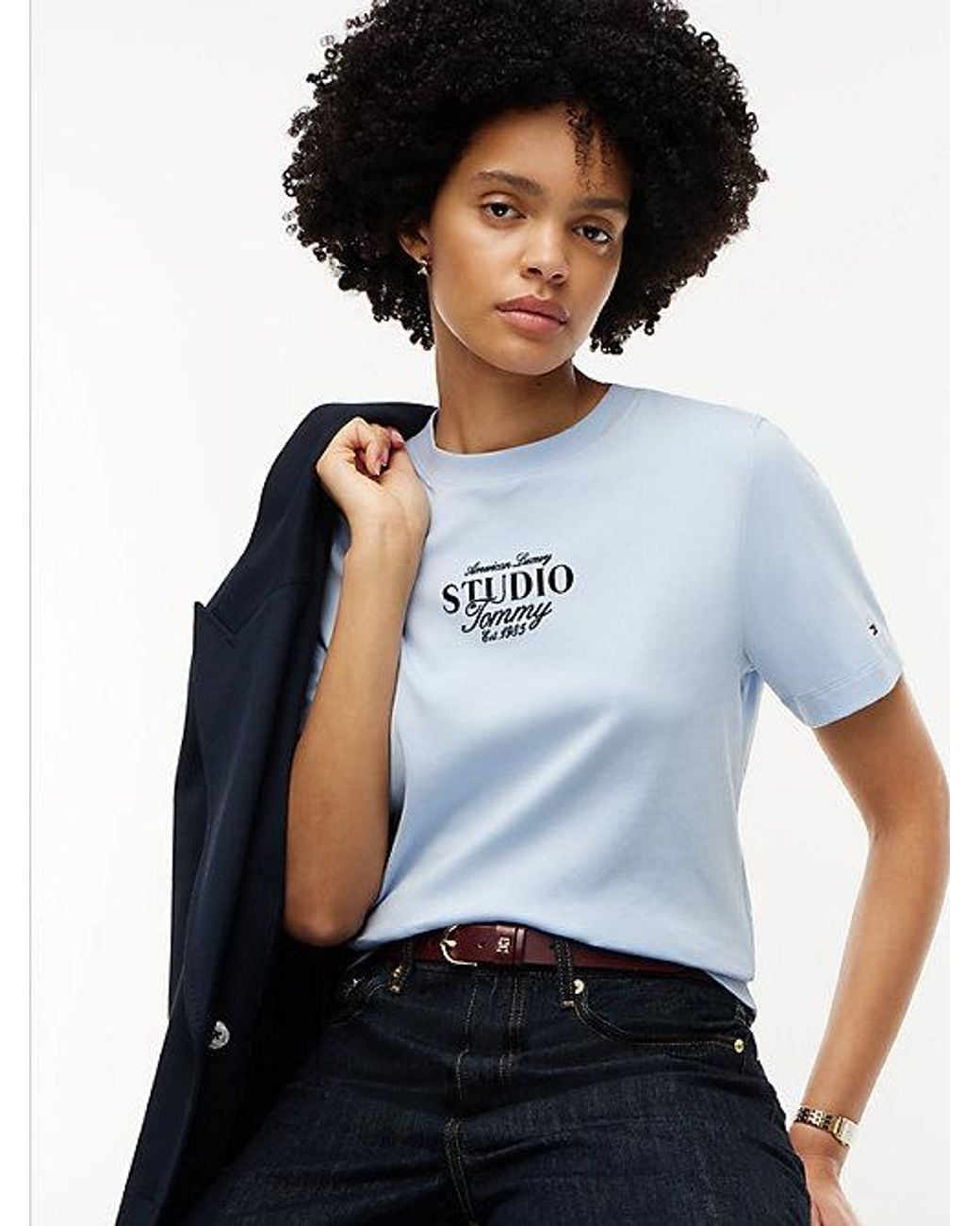 Tommy Hilfiger White Logo Interlock Knit Crew Neck T-Shirt