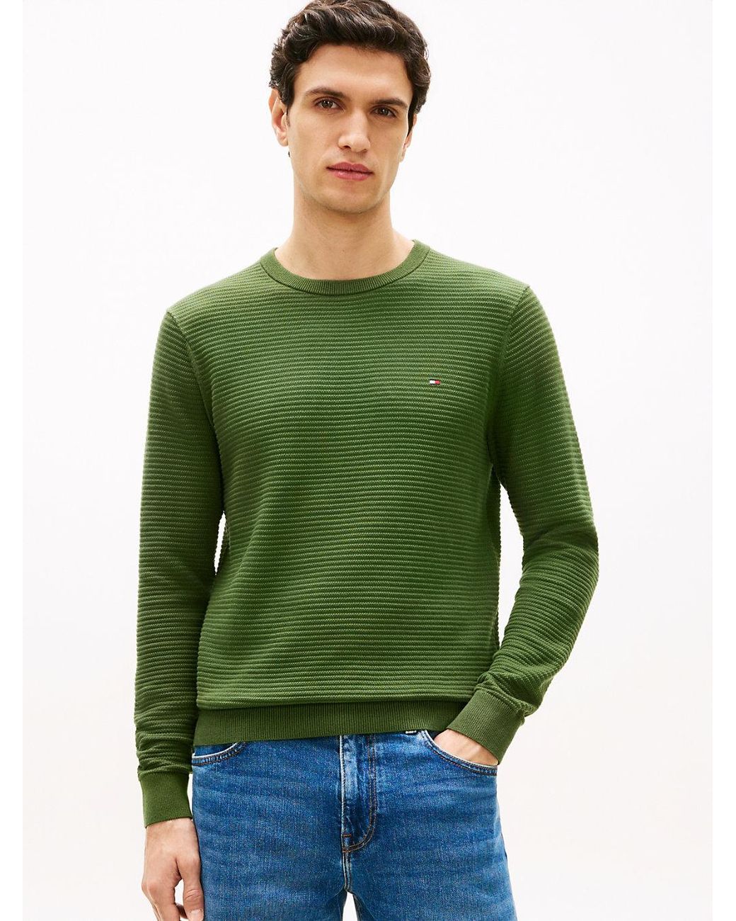 Tommy Hilfiger Green Structured Crew Neck Sweater for men