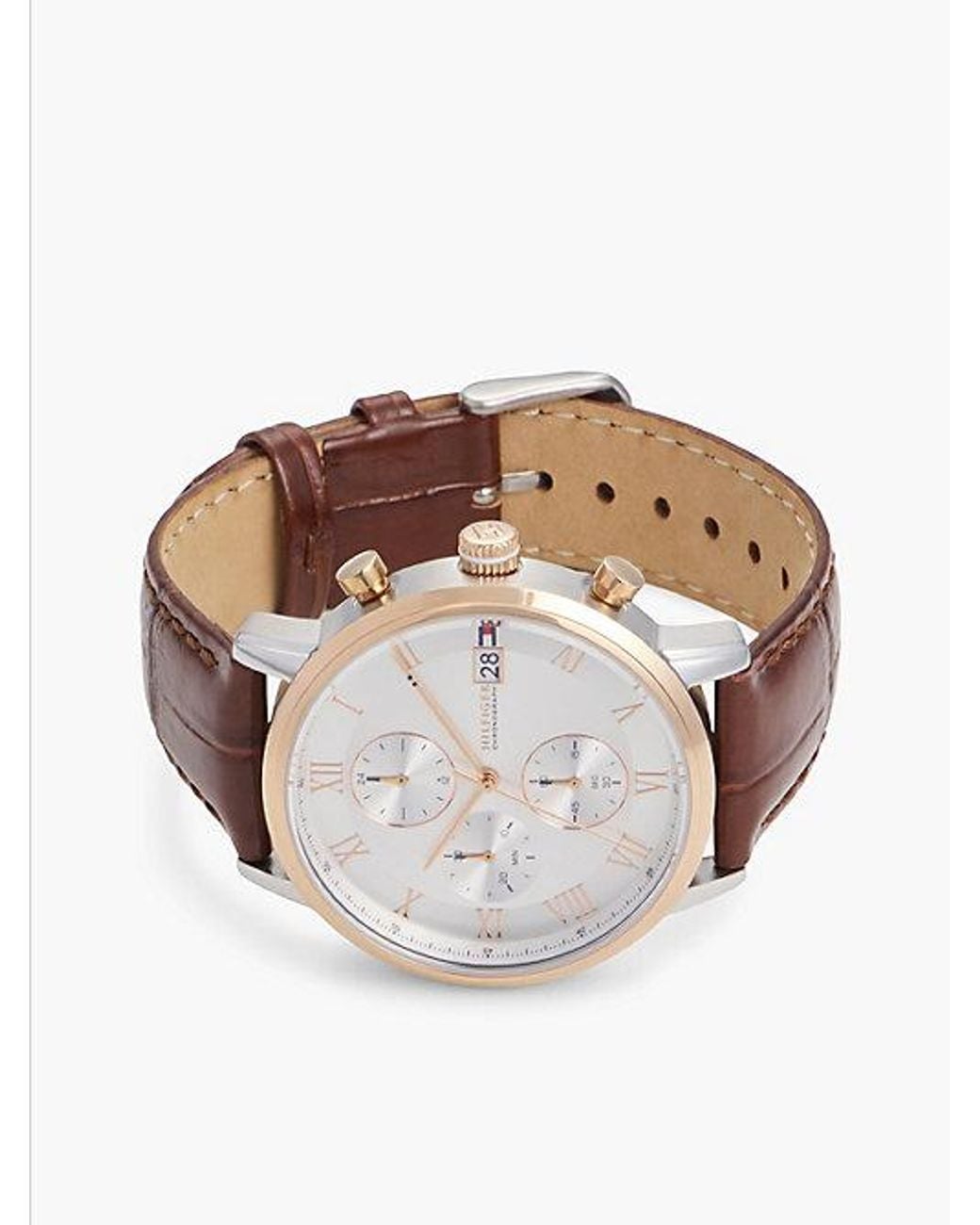 Tommy Hilfiger Gray Rose Plated Leather Strap Watch for men
