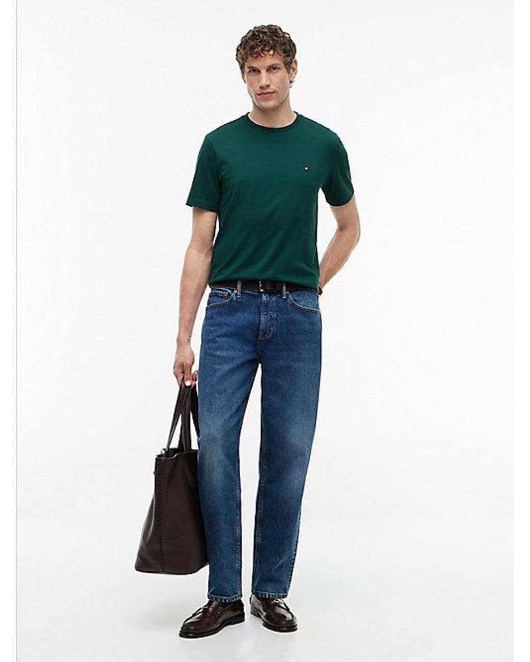 Tommy Hilfiger Green Flag Embroidery Jersey Crew Neck T-Shirt for men