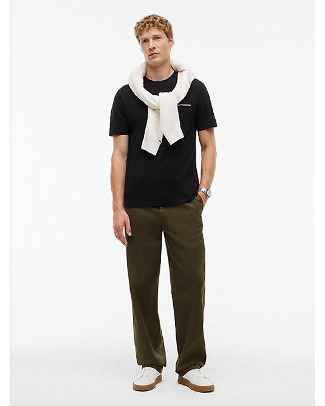 Tommy Hilfiger Black Global Stripe Pocket Pique T-Shirt for men