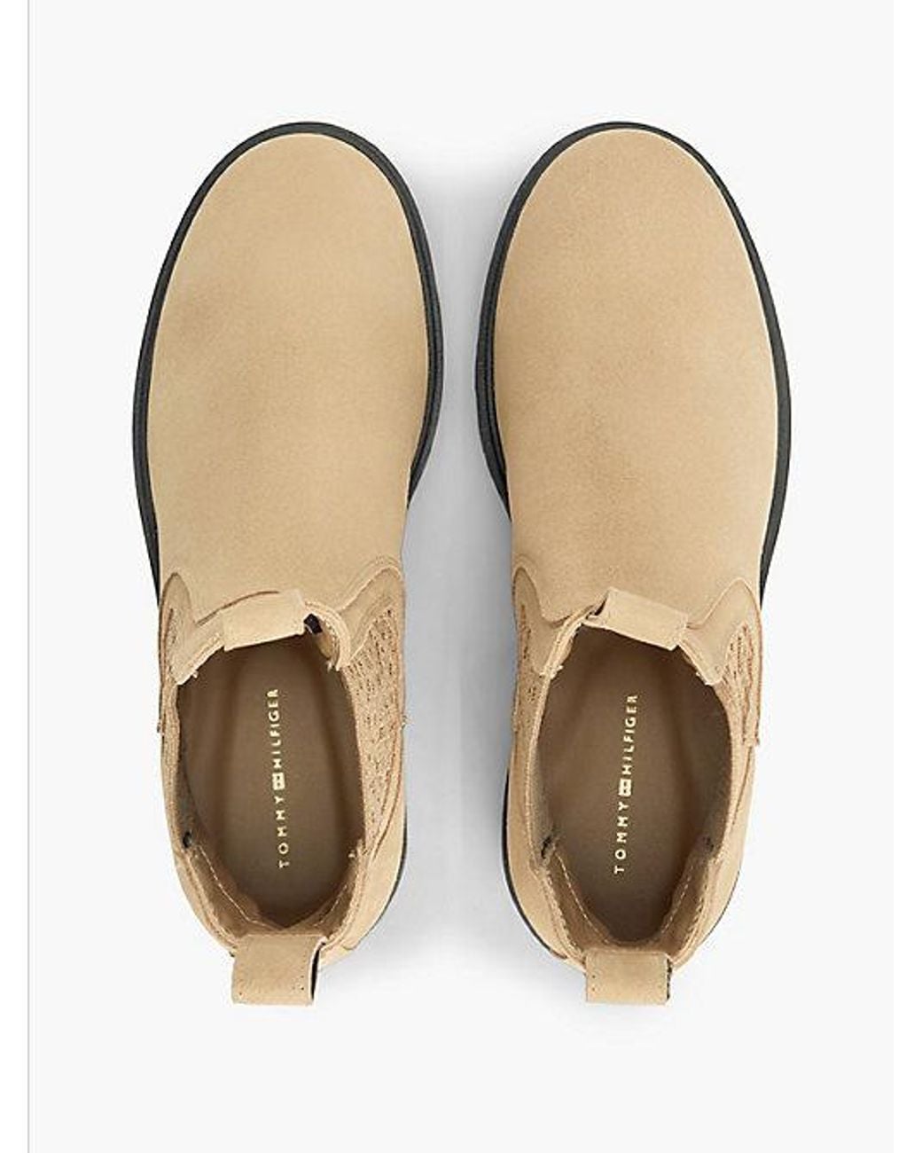 Tommy Hilfiger White Suede Th Monogram Panel Chelsea Boots