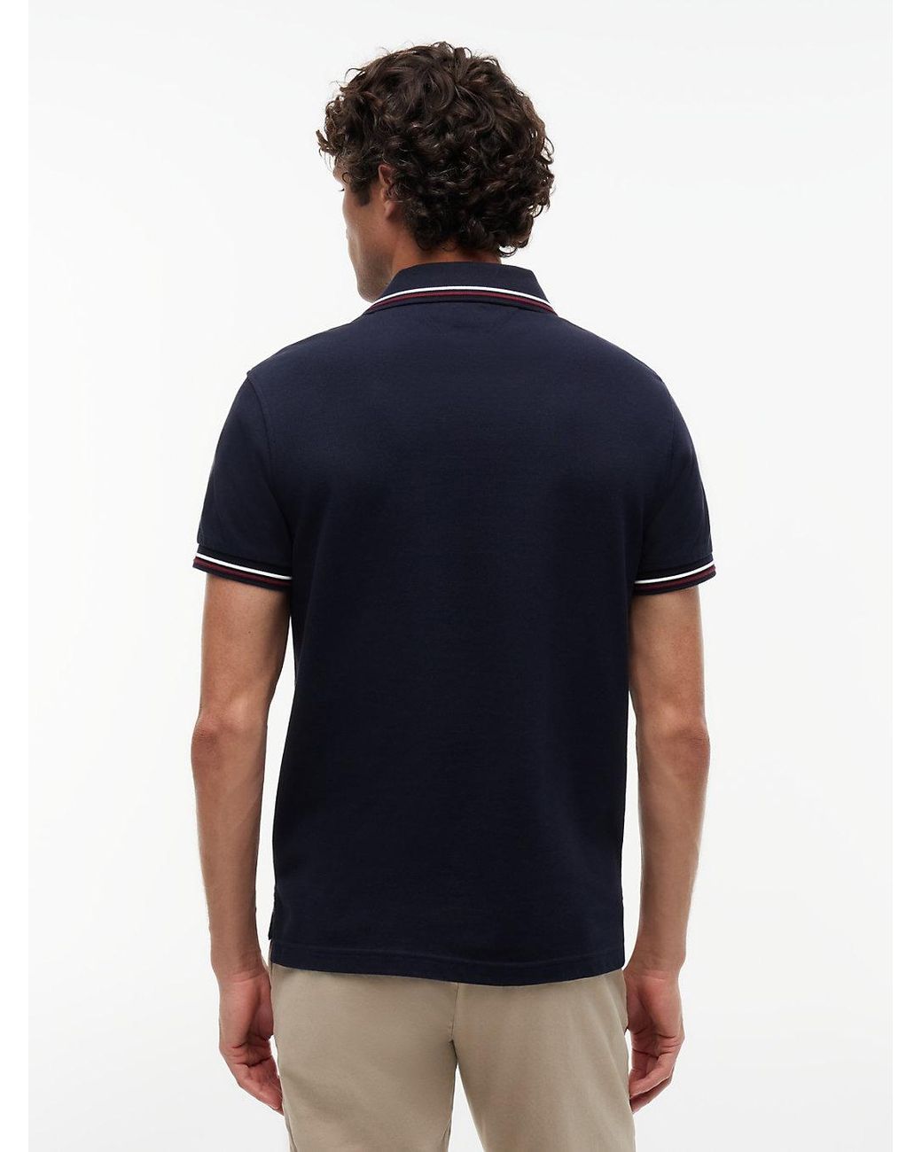 Tommy Hilfiger Blue Short Sleeve Casual Polo Shirts In Slim Fit With Stretch And Cuff Designs for men