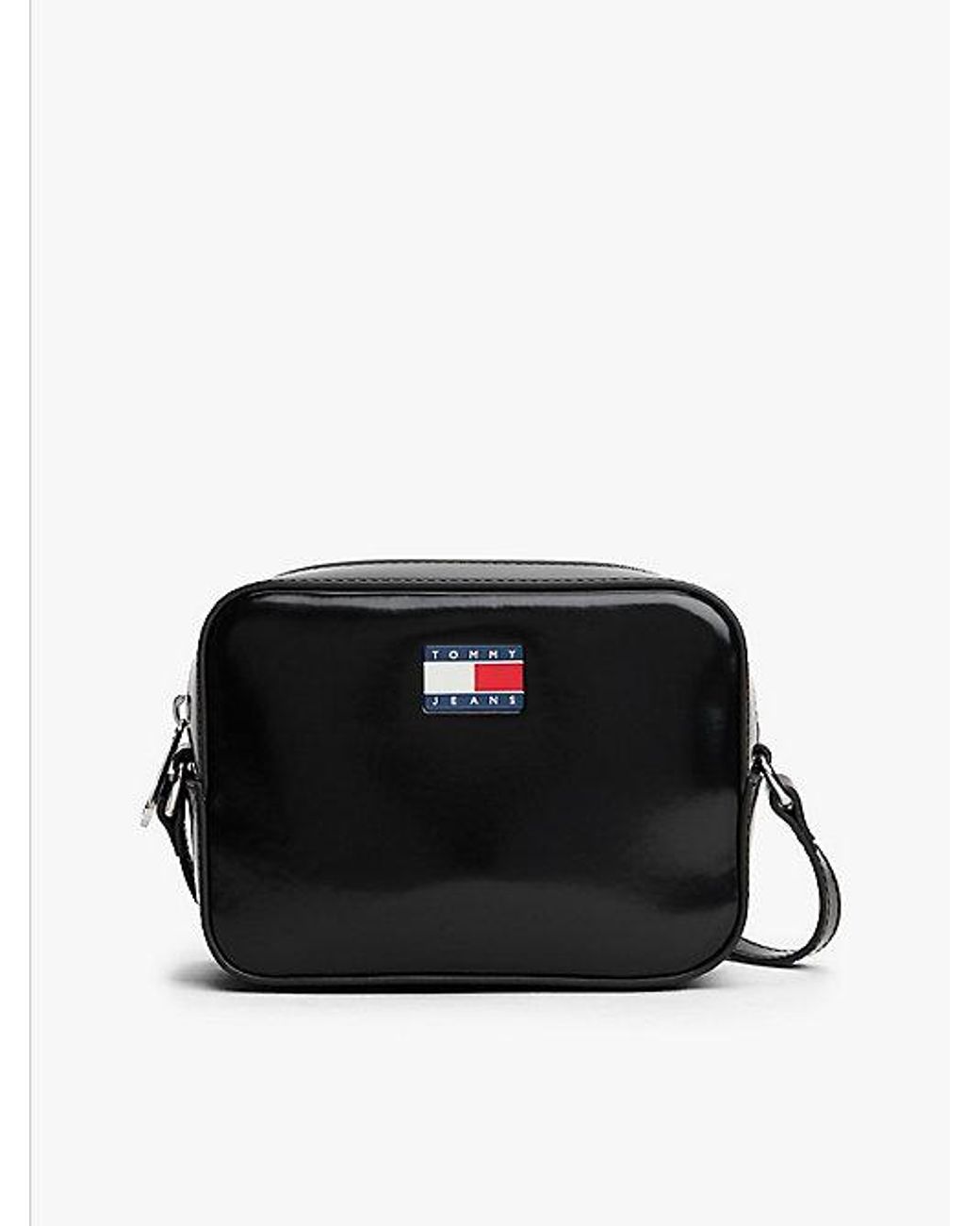 Tommy Hilfiger Black Shiny Logo Plaque Crossbody Camera Bag
