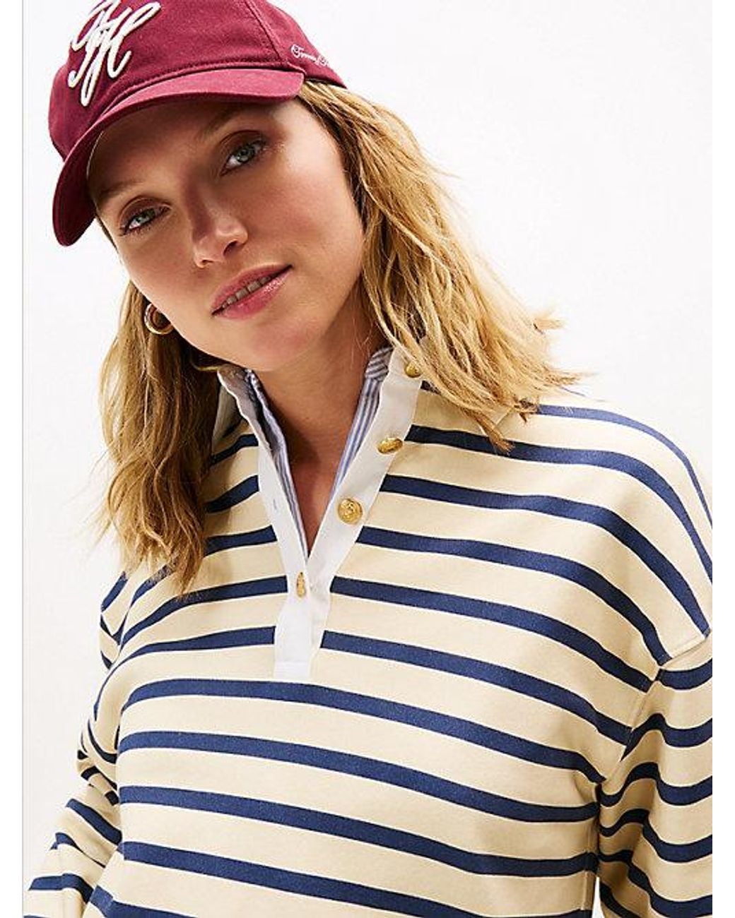 Tommy Hilfiger White Gold-tone Button Relaxed Rugby Sweatshirt