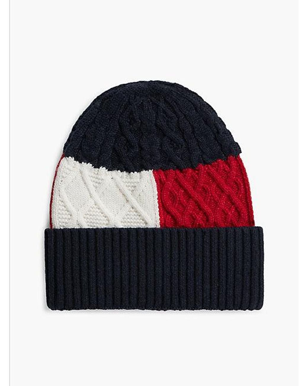 Tommy Hilfiger Black Wool Blend Cable Knit Flag Beanie for men