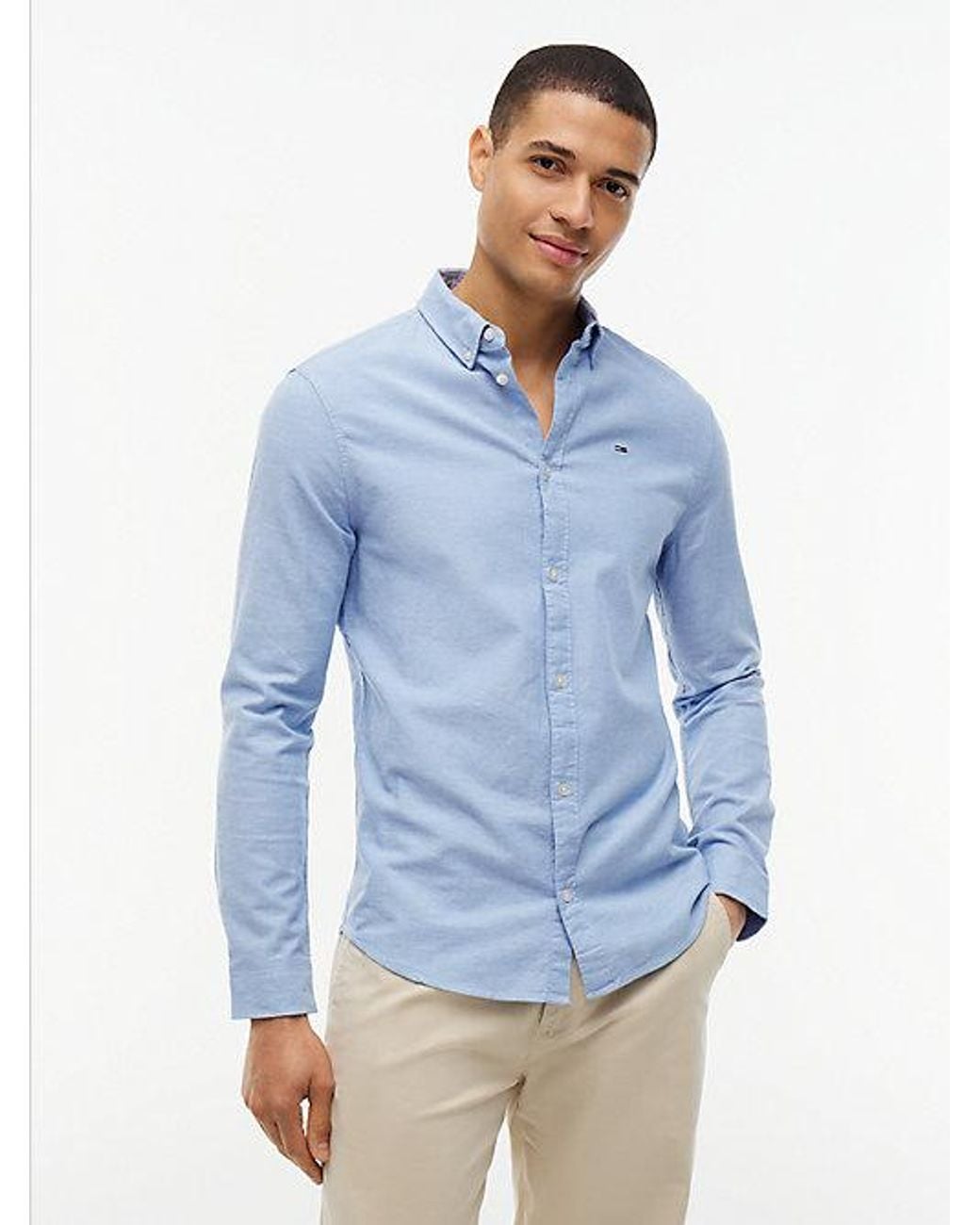 Tommy Hilfiger Blue Stretch Oxford Cotton Slim Fit Shirt for men