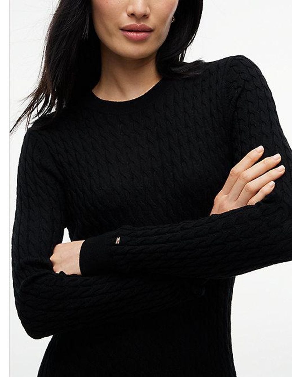 Tommy Hilfiger Black Pure Wool Cable Knit Jumper Dress