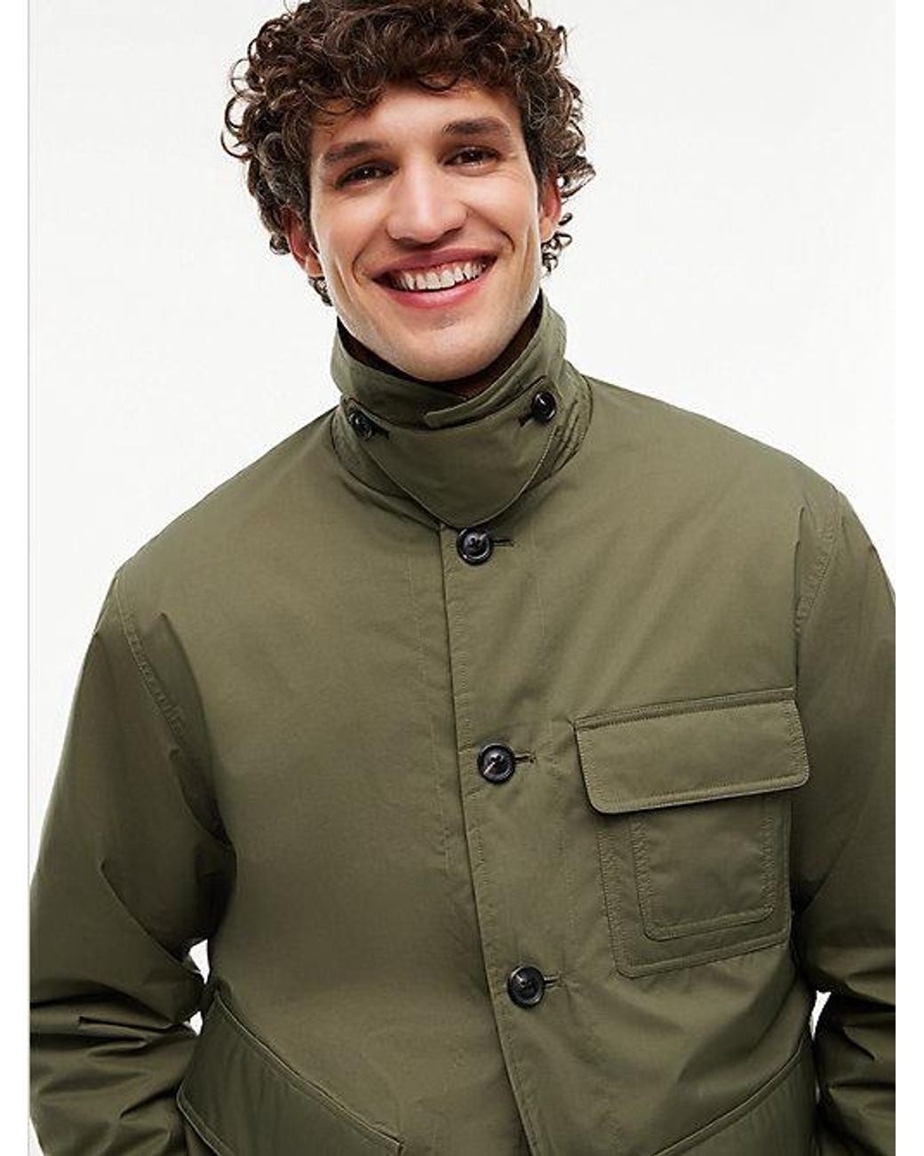 Tommy Hilfiger Green Corduroy Collar Padded Ripstop Barn Jacket for men