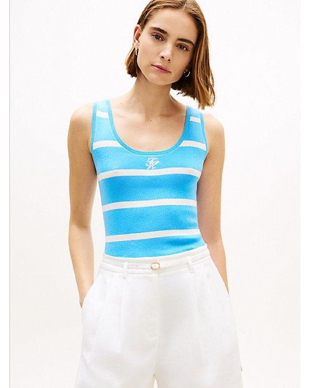 Tommy Hilfiger Blue Premium Knit Embroidery Slim Tank Top