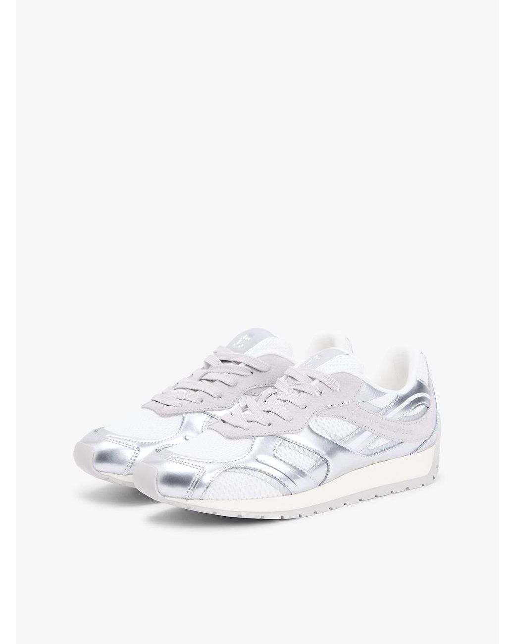 Tommy Hilfiger White Mixed Texture Metallic Trainers With Leather