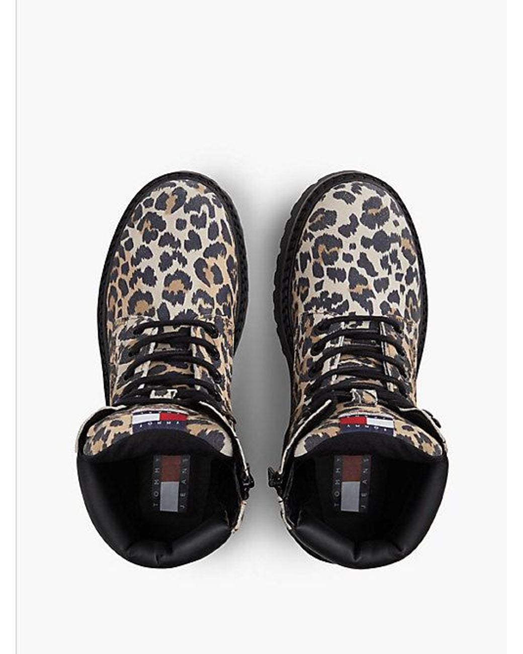 Tommy Hilfiger Black Tommy Jeans Archive Suede Cheetah Platform Lace Up Boots